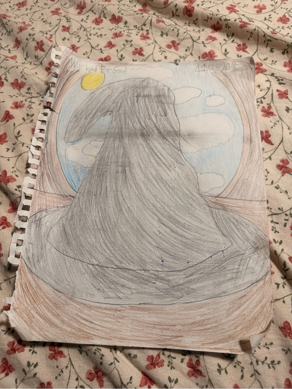 Hand-Drawn Gray Witch Hat Illustration - Whimsical Home Art